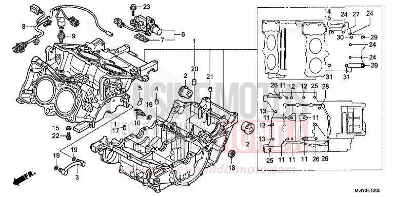 CARTER MOTEUR de VFR800X "Crossrunner" CANDY BLAZING RED (R195) 2011